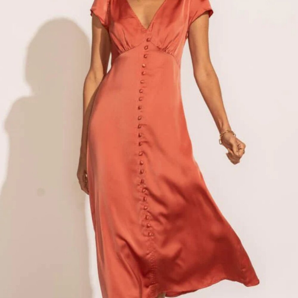 bohme Satin Midi Dress in Rust Orange